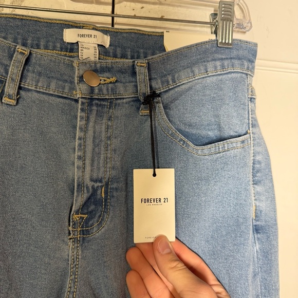 Forever 21 Flare Wide Leg Jeans Blue High Rise Size 28 Raw Hem NWT Denim - Picture 8 of 11